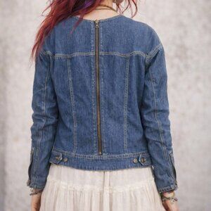 See By Chloe Front Back Zipper Detailing Blue Wash Denim Jacket Size 2